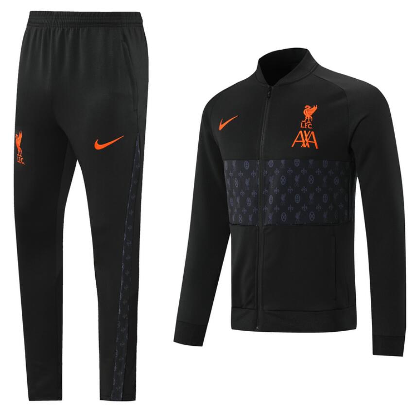 2021/22 Liverpool Black Tracksuits Training Jacket Kits with Trousers